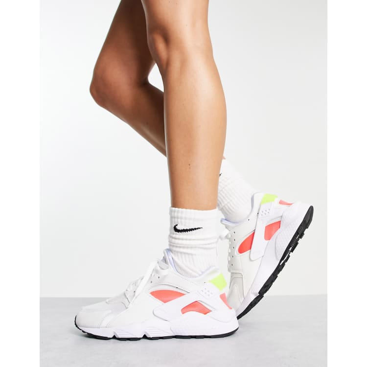 Nike Air Huarache Baskets Blanc et fluo