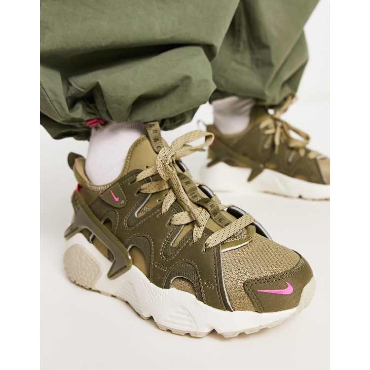 Nike Air Huarache Craft trainers in medium olive and hyper pink