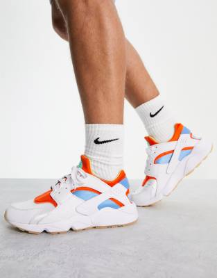 Nike Air Huarache Sneakers In White Orange And Blue White