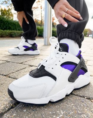 Nike Air Huarache trainers in white and black electro purple