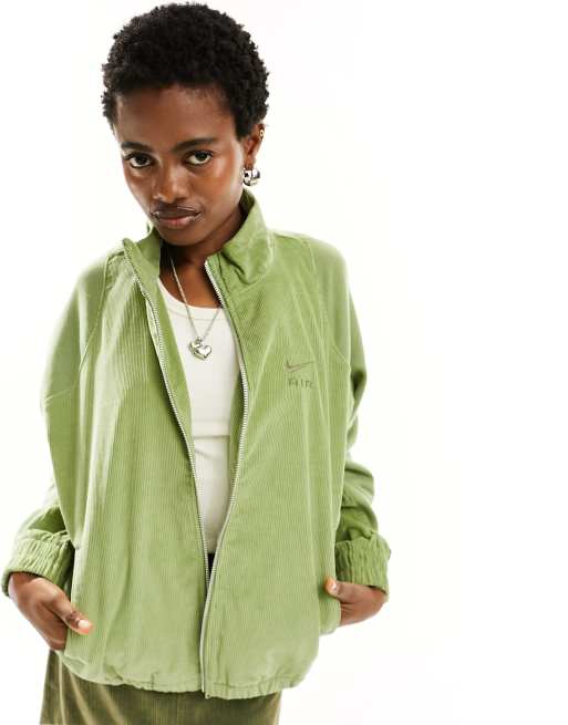 Nike Air – Jacke aus Cord-Fleece in Alligatorgrün mit durchgehendem Reißverschluss