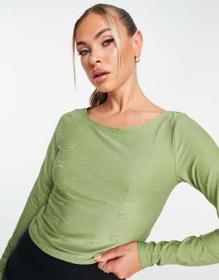 Nike Air jacquard all over logo long sleeved top in alligator green - ASOS Price Checker