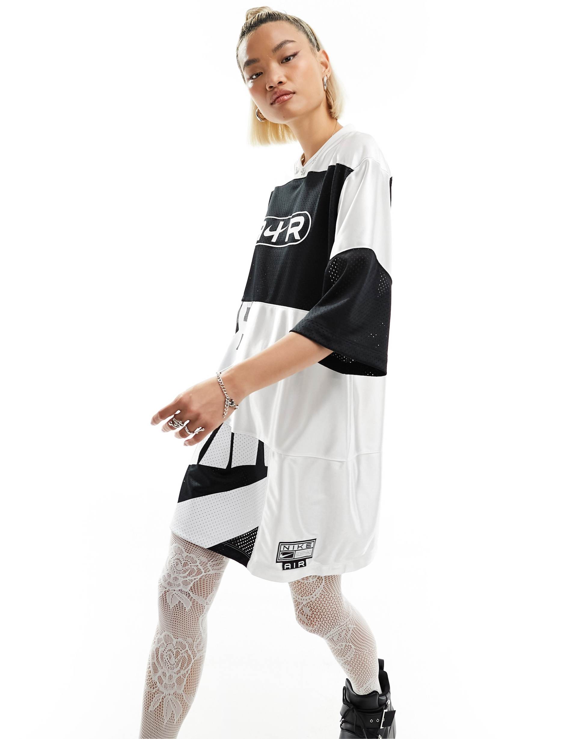 nike air jersey oversized t-shirt dress in white and black