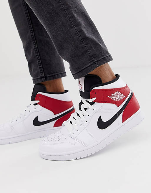 Nike - Air Jordan 1 - Baskets mi-hautes - Blanc/rouge 554724-116