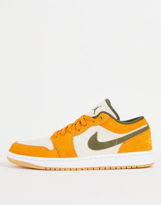 Nike – Air Jordan 1 – Gula och stenfärgade sneakers med lågt skaft