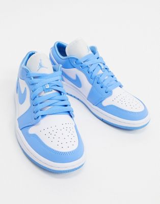 blue and white low jordans