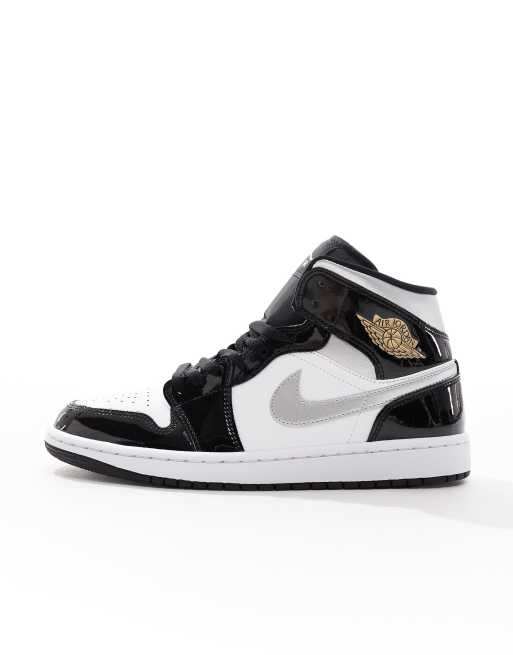 Nike - Air Jordan 1 Mid - Hvide sneakers med sorte og sølvfarvede detaljer, 2 af 5