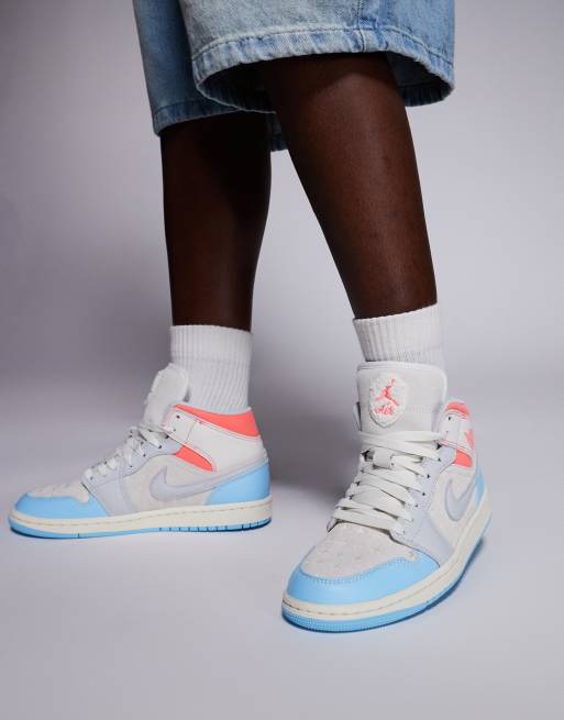 Nike Air Jordan 1 Mid NA4 sneakers in off white, pink and blue, 3 of 5