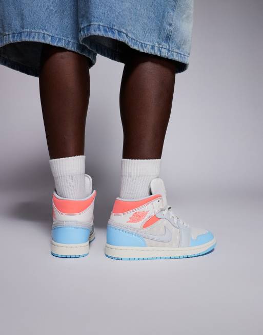 Nike Air Jordan 1 Mid NA4 sneakers in off white, pink and blue, 4 of 5
