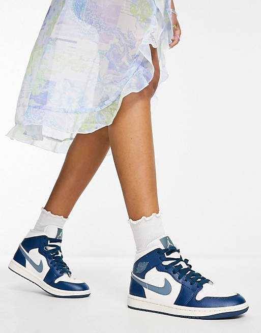 Nike Air Jordan 1 Mid sneakers in blue & gray | ASOS