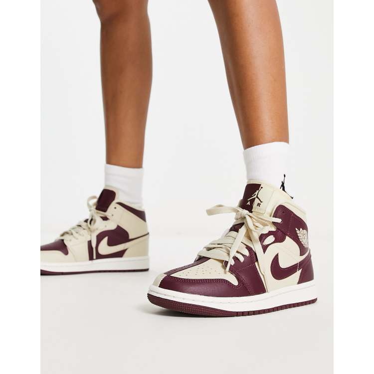 Nike Air Jordan 1 Mid sneakers in burgundy and cream