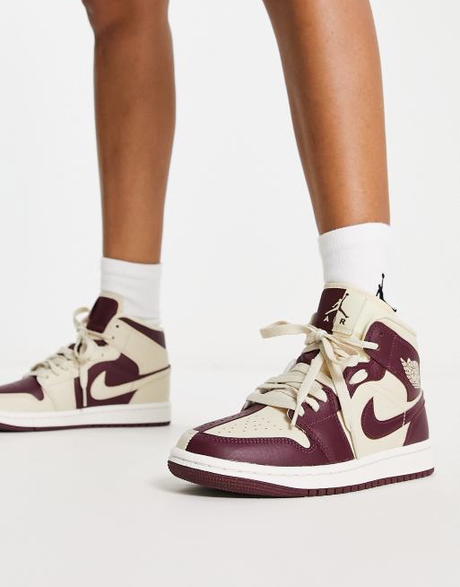 Burgundy and white clearance jordans