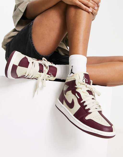 Nike Air Jordan 1 Mid sneakers in burgundy and cream