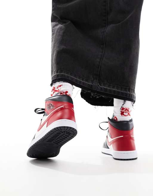 Nike Air Jordan 1 Mid sneakers in dark gray and red , 3 of 4