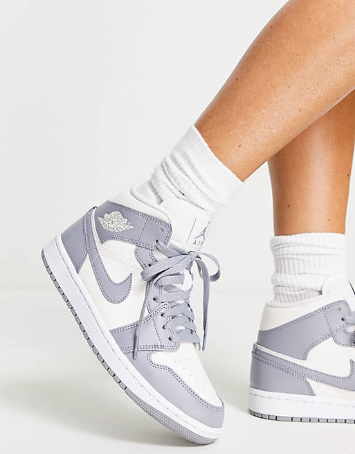 Nike Air Jordan 1 Mid sneakers in gray and white | ASOS