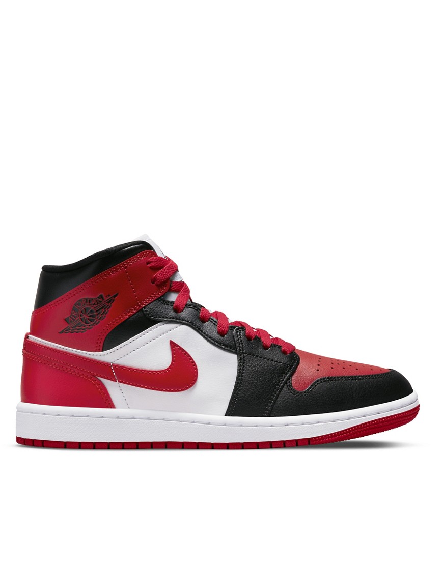 Shop Jordan Nike Air  1 Mid Sneakers In Red, Black And White-multi