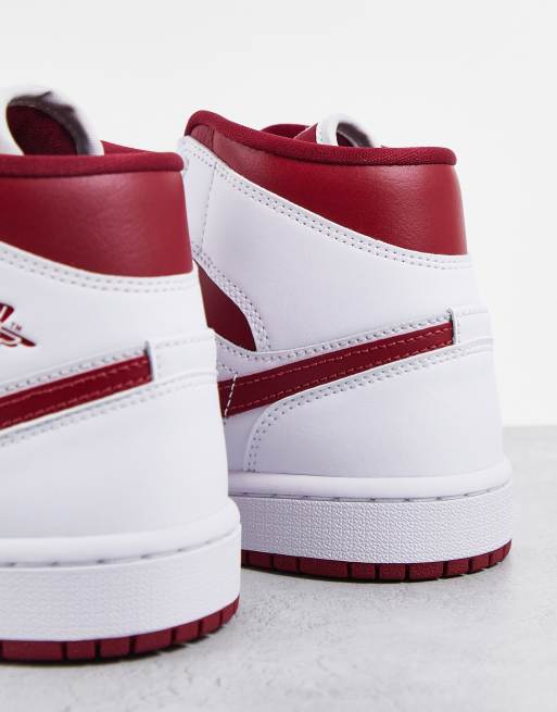Nike Air Jordan 1 Mid sneakers in white and burgundy | ASOS