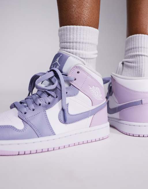 Nike Air Jordan 1 Mid sneakers in white and light purple