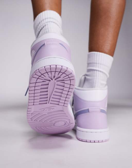 Nike Air Jordan 1 Mid sneakers in white and light purple | ASOS