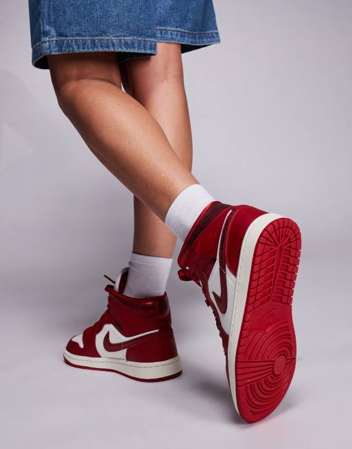Nike Air Jordan 1 Mid sneakers in white and red | ASOS