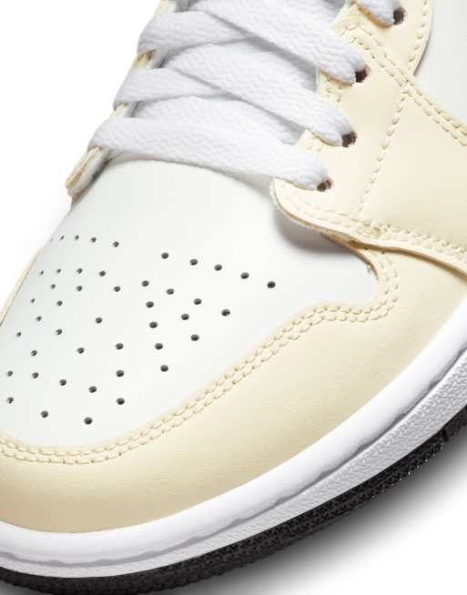 Nike Air Jordan 1 Mid sneakers in white, cream and black | ASOS display picture 1