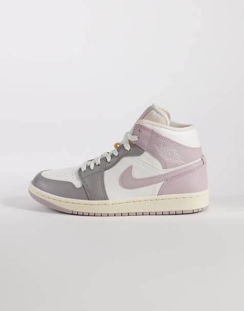 Nike Air Jordan 1 Mid sneakers in white, gray and baby pink - view 1