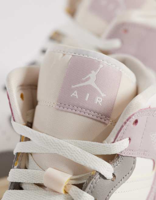 Nike Air Jordan 1 Mid sneakers in white, gray and baby pink  display picture 1