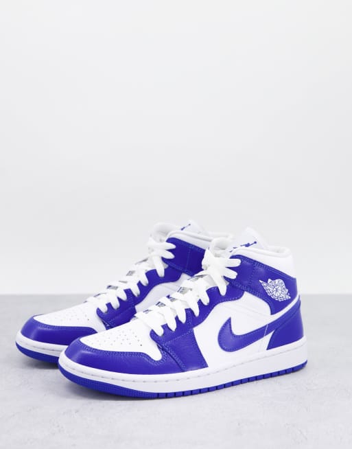 Nike Air Jordan Mid sneakers in white/hyper royal ASOS