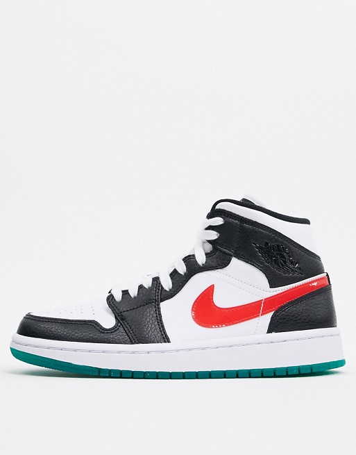 Nike Air Jordan 1 Mid Trainers In Black And White With Multicoloured