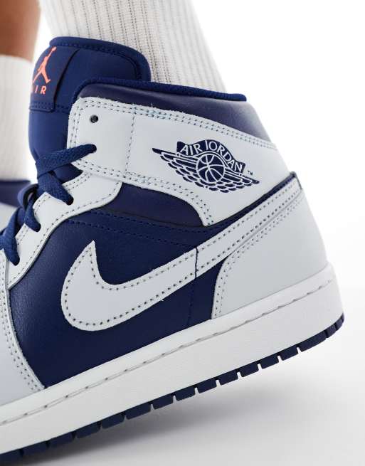 Nike Air Jordan 1 Mid trainers in grey and blue | ASOS