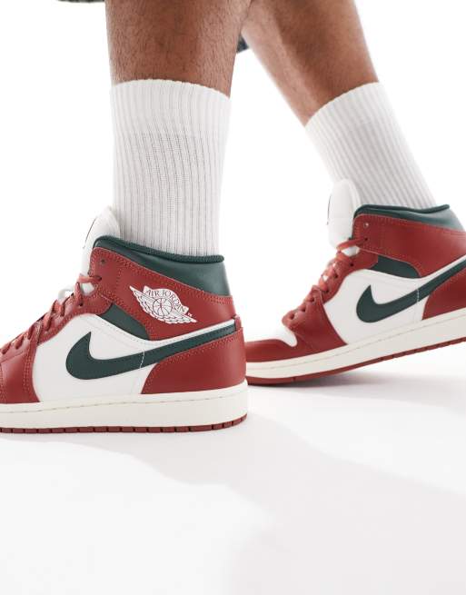 Nike Air Jordan Mid trainers in red and green ASOS