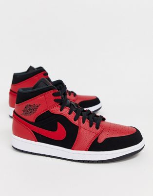 nike air jordan 1 mid red and black trainers