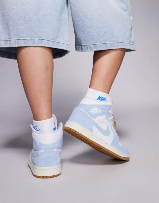 Nike Air Jordan Mid trainers in white and denim ASOS