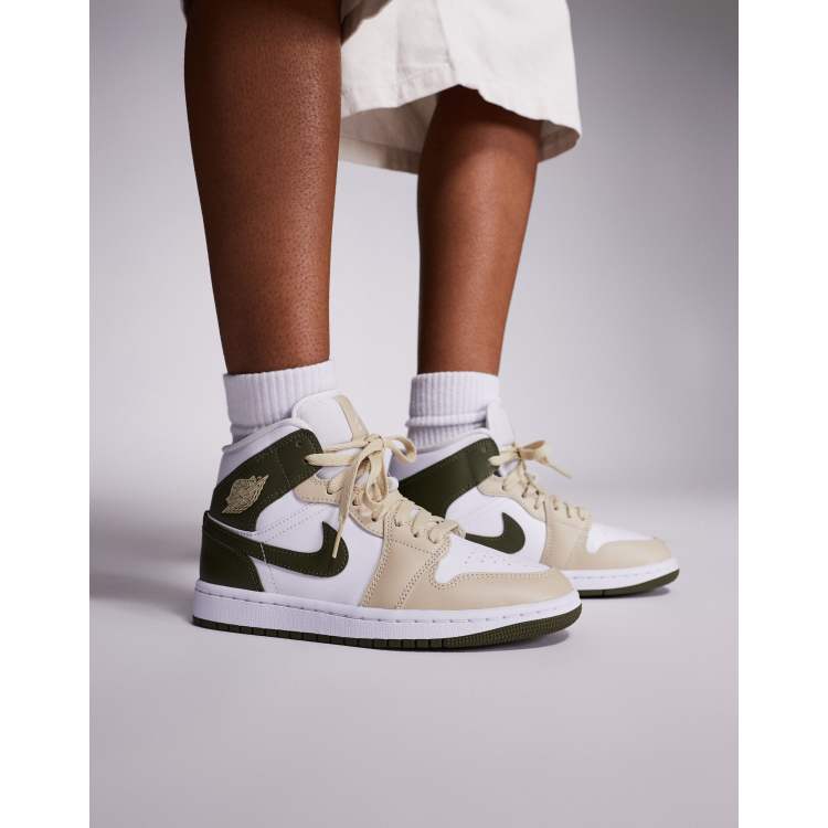 Nike Air Jordan Mid trainers in white and khaki ASOS