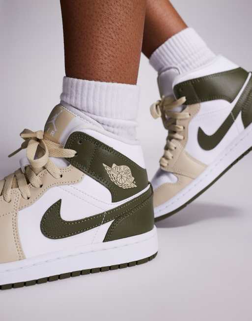 Nike Air Jordan Mid trainers in white and khaki ASOS