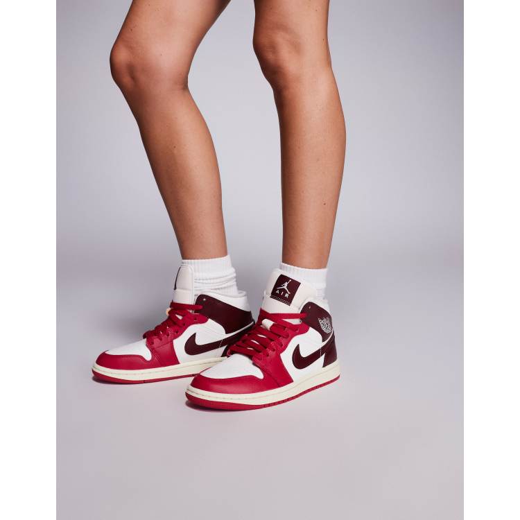 Nike Air Jordan Mid trainers in white and red ASOS