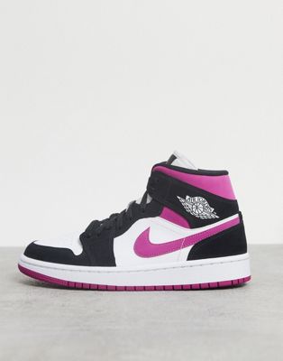 Nike Air Jordan 1 Mid white pink and black trainers