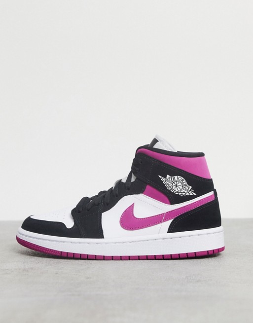 Nike Air Jordan 1 Mid white pink and black trainers