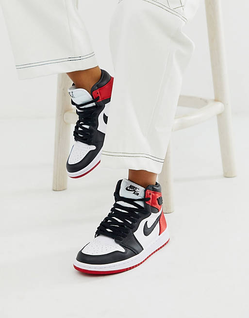Nike Air Jordan 1 red and black satin sneakers | ASOS