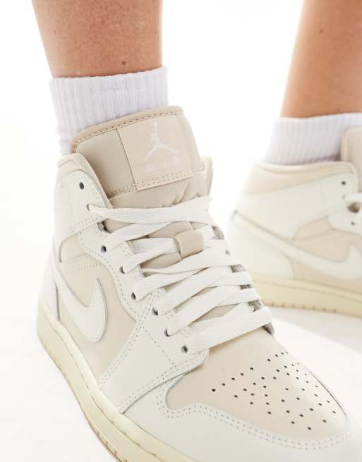 Nike Air - Jordan 1 - Sneakers alte bianco sporco e color pietra, 3 di 5