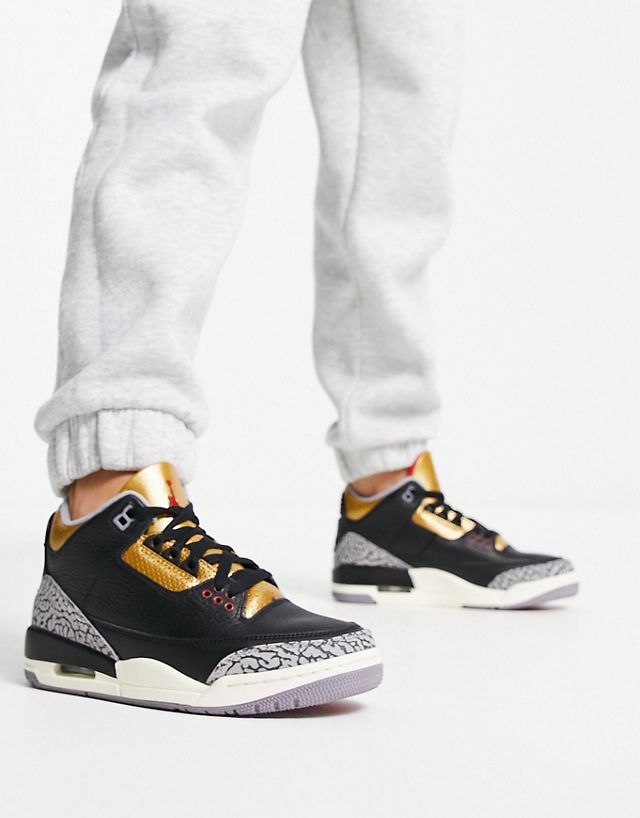 Nike Air Jordan 3 Retro sneakers in black gold and gray