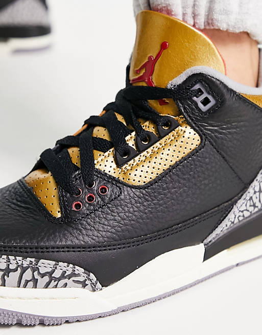 gips Minde om by Nike Air Jordan 3 Retro sneakers in black, gold and gray | ASOS