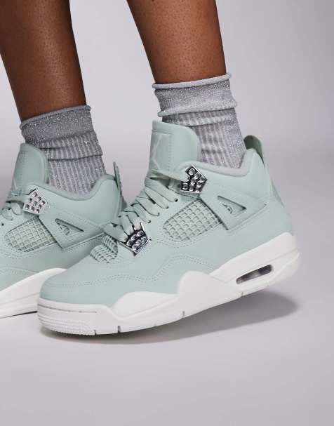 Nike Air Jordan 4 Retro sneakers in light green and white - view 1