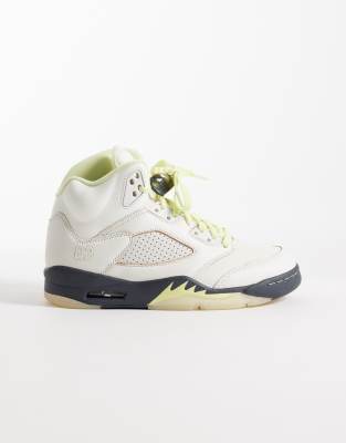 Nike Air Jordan 5 Retro sneakers in off white and green