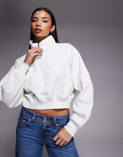 Nike Air Jordan cropped quarter zip top in off white