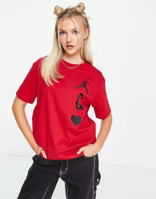 Red jordan store shirts womens