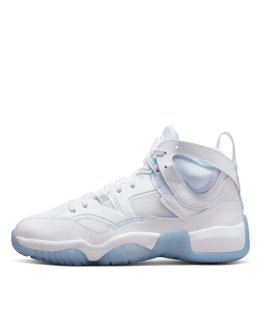 Jordan white store and blue shoes