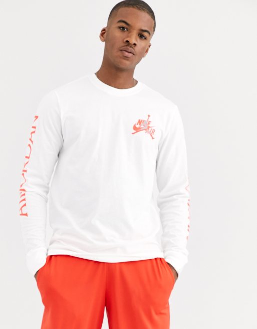 Nike Air Jordan logo sleeve print long sleeve t-shirt in white | ASOS