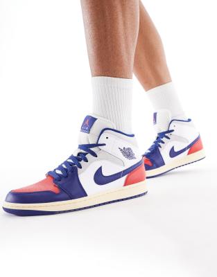 Nike - Air Jordan 1 - Baskets mi-hautes - Blanc, rouge et bleu