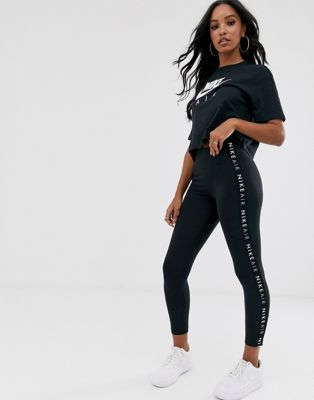 Nike Air logo tape leggings in black | ASOS